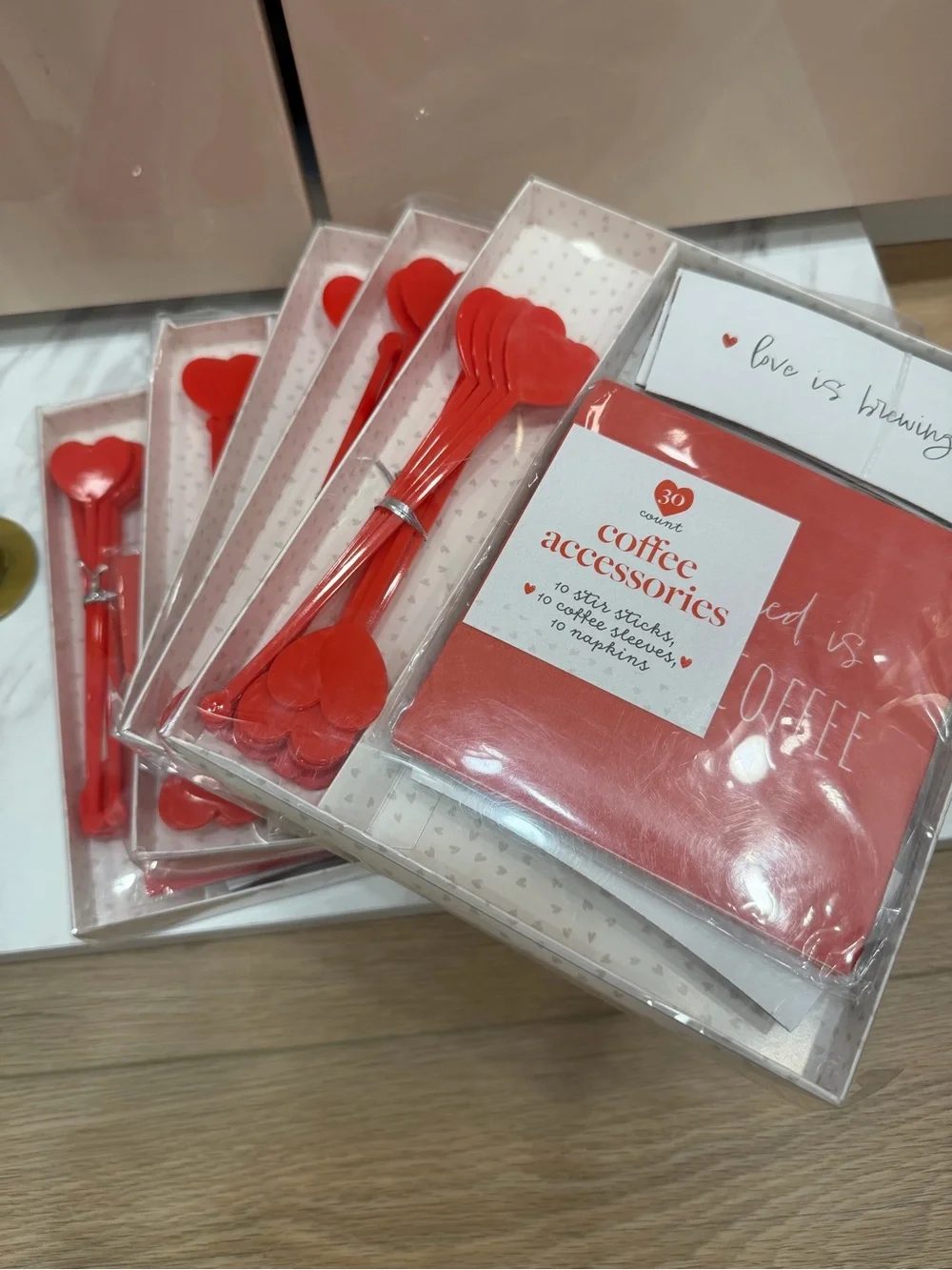 Red Coffee Accessories Set - Heart Stir Sticks & Napkins (5 pk)